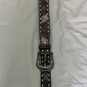 Nocona Dark Brown Leather Belt with White Accents